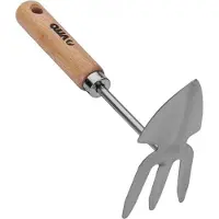 Vito Gartenhacke mit 3 Zähnen und spitzer Spitze Holzstiel aus Edelstahl und handgeschmiedetem Eisen.