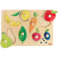 Haba Greifpuzzle Obst &amp; Farben – Erstes Holzpuzzle mit großen Knöpfen – Farben Lernen &amp; Formen erkennen – Für Kinder ab 12 Monaten – 2011811001