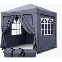 Quick Star Faltpavillon 2,5 x 2,5 m Smoky Grau, 4 Easy-Klett Seitenwände (2 Reißverschlüsse, 2 Fenster), Pop Up Pavillon Faltbar, mit Tragetasche