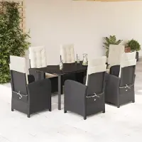 vidaXL "Rabatt" 7-tlg. Garten-Essgruppe - mit tishe & Stuhl - mit Kissen Schwarz Poly Rattan - Lounge-Dining set CC9419