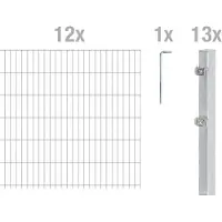 Alberts Doppelstabmattenzaun 6-5-6, Matten 2,50 m, Höhe 1,83 m, Länge 30 m, feuerverzinkt, Zaun als Komplettset, Pfosten mit Klemmlasche 60x40 mm