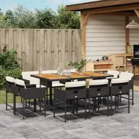vidaXL "Rabatt" 11-tlg. Garten-Essgruppe - mit tishe & Stuhl - mit Kissen Schwarz Poly Rattan - Lounge-Dining set CC10860