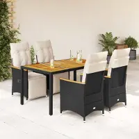 vidaXL "Rabatt" 5-tlg. Garten-Bistro-Set - mit tishe & Stuhl - mit Kissen Schwarz Poly Rattan - Lounge-Dining set CC10783