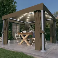 vidaXL Design Pavillon mit Vorhängen & LED-Lichterkette 3x3 m Taupe - Pavillons & Partyzelte 2025 Neu2251596 3parcel