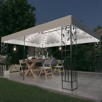 vidaXL "2026 Promotion" Pavillon mit Doppeldach & LED-Lichterkette 3x4 m Weiß - Pavillons & Partyzelte CC3886