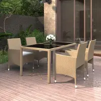 vidaXL "Rabatt" 5-tlg. Garten-Essgruppe - mit tishe & Stuhl - Poly Rattan und Hartglas Beige - Lounge-Dining set CC2561