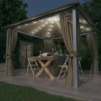 vidaXL [Home] Pavillon mit Vorhängen & LED-Lichterkette 300x300 cm Taupe Alu , Neue Mode 2024 im häuslichen Leben
