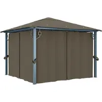 vidaXL "Winterschlussverkauf "Garten-Pavillon Wasserdicht Design - Pop-Up-Partyzelt/ Festzelt - mit Vorhängen & LED-Lichterkette 300x300 cm Taupe Alu NeuMöbel 1310859