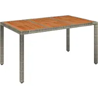 Syfax Gartentisch mit Holzplatte Grau 150x90x75 cm Poly Rattan