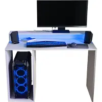 Mirjan 24 Gaming Schreibtisch Gamer 2, Computertisch mit Beleuchtung LED RGB, Monitor Regal, Gaming Stil (Farbe: Weiß)
