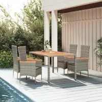 vidaXL Möbel 5-tlg. Garten-Essgruppe mit Kissen Grau Poly Rattan - Gartensessel 3157538