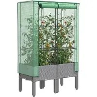 vidaXL Hochbeet mit Gewächshaus-Aufsatz Rattan-Optik 80x40x140 cm, Gabionen 2024 Neu DesignMöbel