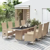 vidaXL 9-tlg. Garten-Essgruppe mit Kissen Beige Poly Rattan , Gartenstühle Design 2024