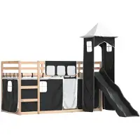 Syfax Etagenbett mit Rutsche und Gardinen Weiß und Schwarz 80x200 cm