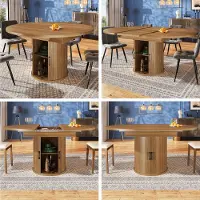 STILVORA Esstisch mit ausziehbare Tischplatte,Runder Esszimmertisch für 6 Personen,Küchentisch ausziehbar zu oval,Walnut