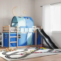 vidaXL "im Sonderangebot"Etagenbett/Bettrahmen - CLORIS - Einzelbett - Kinderbett mit Rutsche und Gardinen Blau 80x200 cm - Einfache Montage - - DEMöbel8526218