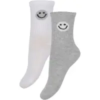 Minymo Socken - 2er-Pack - Grau Meliert/Weiß m. Smiley - - 23/26 - Socken