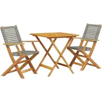 vidaXL 3-tlg. Bistro-Set Grau Poly Rattan und Massivholz