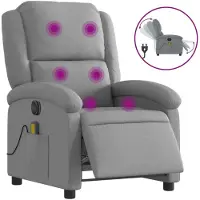 vidaXL Eleganten-Stil Massagesessel 1 pc - Wohnzimmerstuhl - Liegestuhl bis 150kg - Elektrisch Hellgrau Stoff - Fernseh- & Relaxsessel - Möbel26