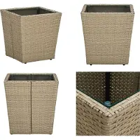 vidaXL Beistelltisch Beige 41,5x41,5x44 cm Poly Rattan und Hartglas - Beistelltisch - Beistelltische - Couchtisch - Couchtische