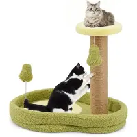 Costway Kratzbaum 50cm hoch, Katzenbaum im Avocado-Optik, Spielbaum mit Katzenbett, Federspielzeug & Sisal-Kratzpfosten, Katzenmöbel Kletterbaum