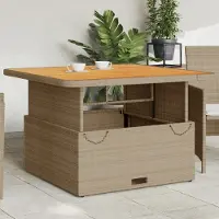 ZMH Gartentisch Beige 110x110x71 cm Poly Rattan und Akazienholz