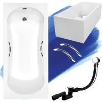 Badland Badewanne Rechteck Aria Plus 130x70 mit Ablaufgarnitur, Handgriffen, Füßen und Wannenträger GRATIS