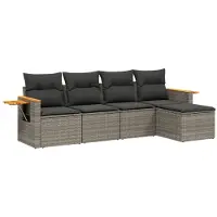 vidaXL 5-tlg. Garten-Sofagarnitur mit Kissen Grau Poly Rattan