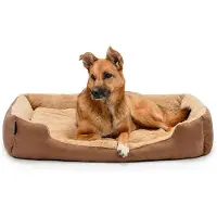 Lionto Hundebett, weiches Kuschelbett mit herausnehmbarem Wendekissen & Anti-Rutsch-Boden, 90x70 cm, braun/beige
