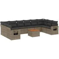 vidaXL 11-tlg. Garten-Sofagarnitur mit Kissen Grau Poly Rattan