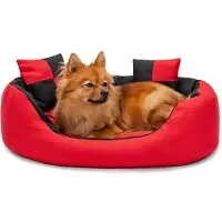 Lionto Hundebett, stilvolles 4-in-1 Hundekörbchen, wasserabweisend, kratzfest & pflegeleicht, 65x50 cm, rot/schwarz