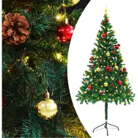 Prolenta Maison Exclusive - Künstlicher Weihnachtsbaum mit Beleuchtung & Kugeln Grün 180 cm