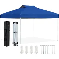 Costway Pavillon 3x3m, Faltpavillon wasserdicht stabil, UV-Schutz 50+, Partyzelt mit 8 Bodennägel, 4 Windseilen & 1 Tragetasche, Gartenpavillon Blau