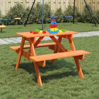 vidaXL Möbel Picknicktisch für 4 Kinder mit Schirmloch Massivholz Tanne - Gartentische &53099