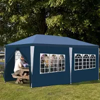 TolleTour Pavillon Gartenzelt – Praktisches Strandzelt, einfache Montage mit Easy-Klett, ideal für Partys Blau 3x6m