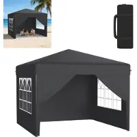 XMTECH Faltpavillon Pop-Up Pavillon 3x3 m, Wasserdicht & UV-Schutz, Ein-Knopf-Schnellaufbau, 3-fach höhenverstellbar, Anthrazit (mit Seitenwände)