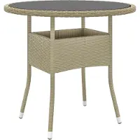 ZMH Gartentisch Ø80x75 cm Hartglas und Poly Rattan Beige