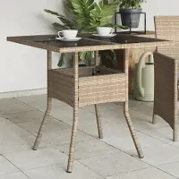 Prolenta Maison Exclusive - Gartentisch mit Glasplatte Beige 80x80x75 cm Poly Rattan