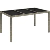 Syfax Gartentisch mit Glasplatte Grau 150x90x75 cm Poly Rattan