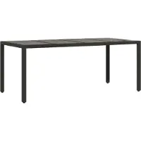 Syfax Gartentisch mit Glasplatte Schwarz 190x90x75 cm Poly Rattan