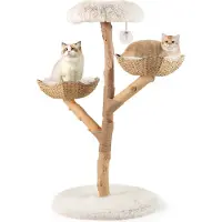 StarTech.com Kratzbaum - Kletterturm für Katzen - Höhe 122 cm - 3 Ebenen - 2 Rattan-Körbe - Weicher Plüschsitz - Jute-Seil & Spielball - Massivholz - Weiß