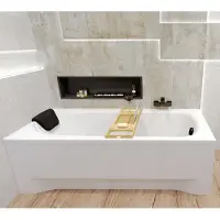 Besco BADLAND Badewanne Rechteck Bona 140x70 mit Ablaufgarnitur und Füßen GRATIS ohne Verkleidung + Bambus Ablage | BADLAND BONA