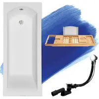 Badland Eckbadewanne Rechteck Badewanne SHEA 150x70 mit Ablaufgarnitur und Füßen + Bambus Ablage | SHEA