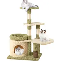 Costway Kratzbaum Klein, Katzenbaum mit Plattformen, Katzenhöhle, Hängematte & Fellpflege, Spielbaum, Katzenmöbel Kletterbaum Grün