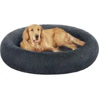 Feandrea flauschiges Hundebett, Katzenkorb, Donut-Kissen, waschbar, herausnehmbare Kernfüllung, Langplüsch, 120 cm Durchmesser, dunkelgrau