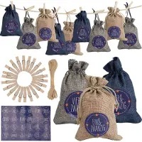 Jiubiaz Adventskalender zum Befüllen Weihnachten Säckchen Decor 24 Stoffbeutel Blau /weiß /grau
