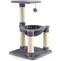 StarTech.com Kratzbaum/Kletterbaum - Zweistöckig - 64 cm Höhe - Holz - Weiche Plüschflächen - Hängende Bälle - Bequeme Plattformen & Nester - Kratzfest - Grau