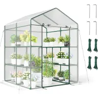 Costway 139x144x195 cm Gewächshaus, begehbares Foliengewächshaus mit 8 Regalen, PVC-Abdeckung&Metallrahmen, Tomatenhaus Tomatengewächshaus für Gemüse