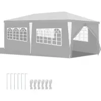 HENGDA Garten Pavillon mit 4 Seitenteilen tragbares wasserdichtes Zelt mit Spiralschläuchen Partyzelt Weiß 3 x 6 m