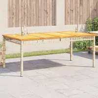 vidaXL Gartentisch Beige 180x90x75 cm Poly Rattan Akazienholz - Gartentische 366281